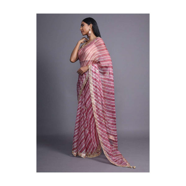 Light Purple Saree With Shibori Print And Gotta Patti Embroidered Floral Buttis And Border Online - Kalki Fashion