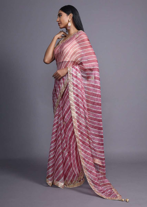 Light Purple Saree With Shibori Print And Gotta Patti Embroidered Floral Buttis And Border Online - Kalki Fashion