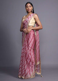 Light Purple Saree With Shibori Print And Gotta Patti Embroidered Floral Buttis And Border Online - Kalki Fashion