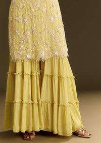 Light Yellow Chinon Embroidered Kurta Sharara With Choker Style Dupatta