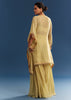 Light Yellow Embroidered Kaftan Sharara Set In Organza