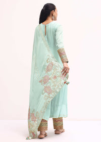 Light Blue Silk Anarkali Set In Gotta Work
