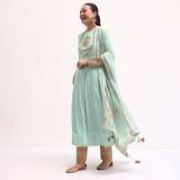 Light Blue Silk Anarkali Set In Gotta Work