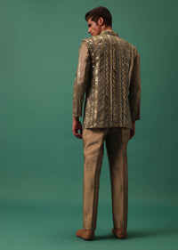 Light Brown Open Bandi Jacket And Kurta Set With Heavy Foil Work