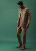 Light Brown Open Bandi Jacket And Kurta Set With Heavy Foil Work