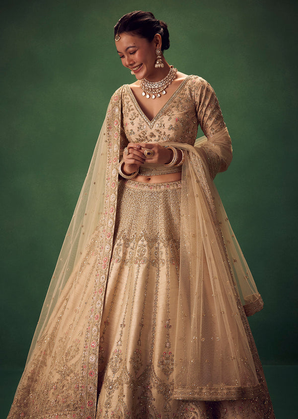 Light Gold Hand Embroidered Lehenga Set