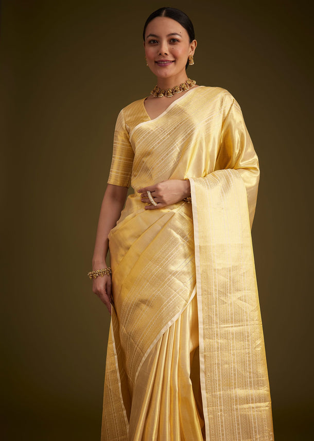 Light Gold Kanjivaram Silk Saree