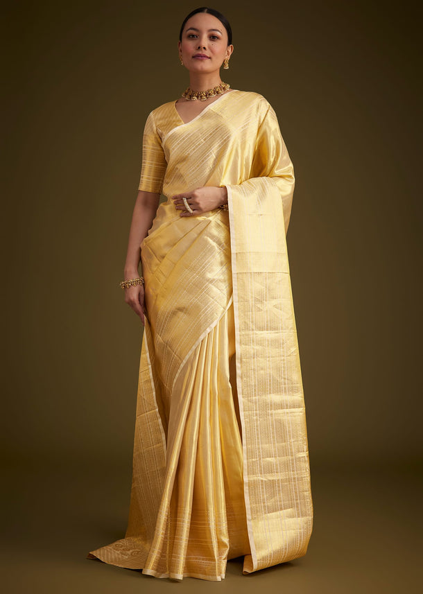 Light Gold Kanjivaram Silk Saree