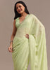 Light Green Chikankari Georgette Saree With Stone Embellishments