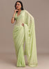 Light Green Chikankari Georgette Saree With Stone Embellishments