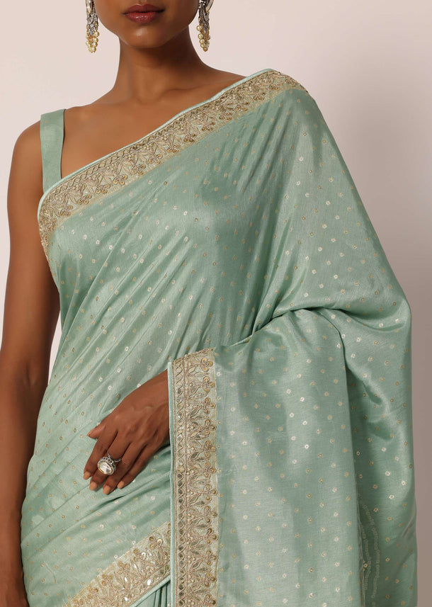 Light Green Dola Silk Bandhani Saree With Unstitched Blouse Piece