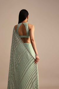 Light Green Embroidered Georgette Saree With Unstitched Blouse