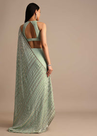 Light Green Embroidered Georgette Saree With Unstitched Blouse