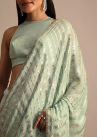 Light Green Embroidered Georgette Saree With Unstitched Blouse