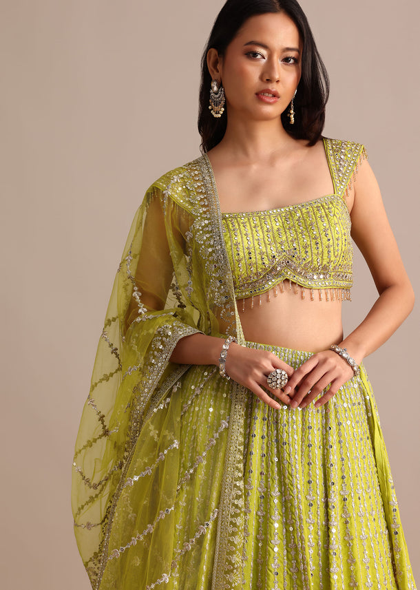 Light Green Embroidered Silk Lehenga Choli With Dupatta