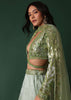 Light Green Foil Printed Bridal Lehenga And Blouse In Organza