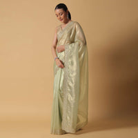 Light Green Foil Saree In Tissue With Cut Dana Embroidered Borders