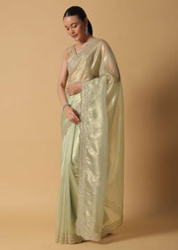 Light Green Foil Saree In Tissue With Cut Dana Embroidered Borders