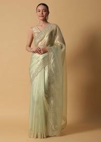 Light Green Foil Saree In Tissue With Cut Dana Embroidered Borders