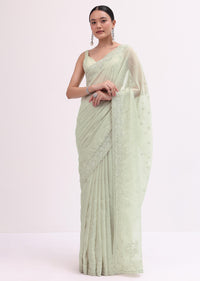 Light Green Organza Saree With Unstitched Blouse