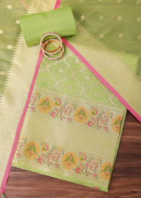 Light Green Paithani Woven Silk Dress Material