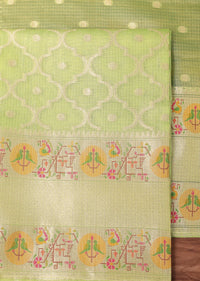 Light Green Paithani Woven Silk Dress Material