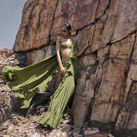 Light Green Pre Stitched Layered Frill Saree With Blouse