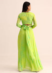 Light Green Printed Chiffon Crop Top And Palazzo