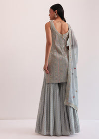 Light Grey Embroidered Sharara Set