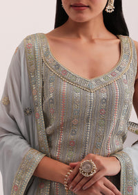 Light Grey Embroidered Sharara Set