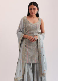 Light Grey Embroidered Sharara Set