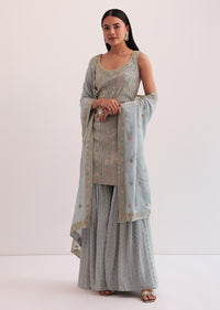 Light Grey Embroidered Sharara Set