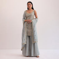 Light Grey Embroidered Sharara Set