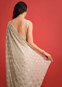 Light Grey Georgette Embroidered Saree In Sequins With Unstitched Blouse