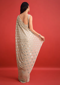 Light Grey Georgette Embroidered Saree In Sequins With Unstitched Blouse