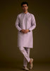 Light Lilac Cotton Silk Jacket Set With Floral Sequin Butti Embroidery