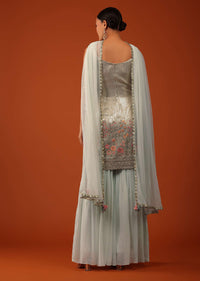 Light Mint Green Kurti And Sharara Set In Georgette With Sequins Work