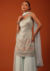 Light Mint Green Kurti And Sharara Set In Georgette With Sequins Work