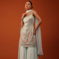 Light Mint Green Kurti And Sharara Set In Georgette With Sequins Work