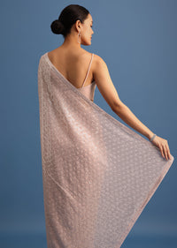 Light Peach Georgette Saree In Sequin With Unstitched Blouse