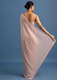 Light Peach Georgette Saree In Sequin With Unstitched Blouse