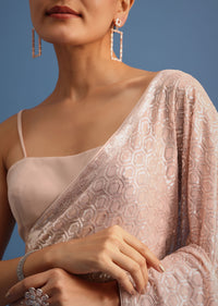 Light Peach Georgette Saree In Sequin With Unstitched Blouse