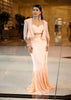 Light Peach Pleated Blouse With Short Jacket And Draped Frill Skirt