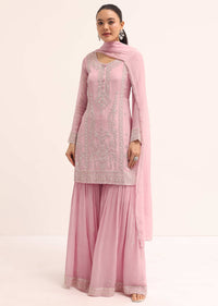 Light Pink Chiffon Kurta Sharara Set