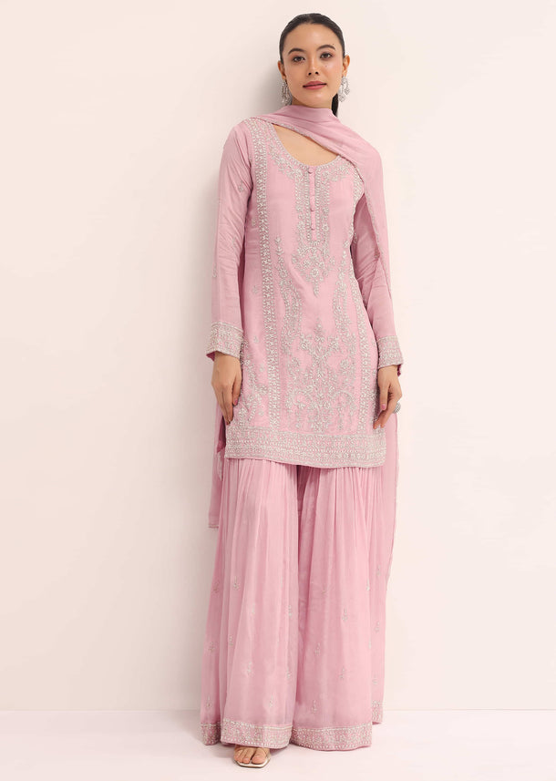 Light Pink Chiffon Kurta Sharara Set