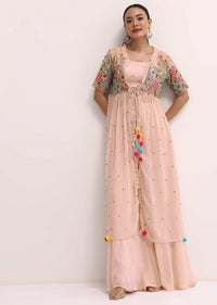 Light Pink Chiffon Palazzo Set With Jacket