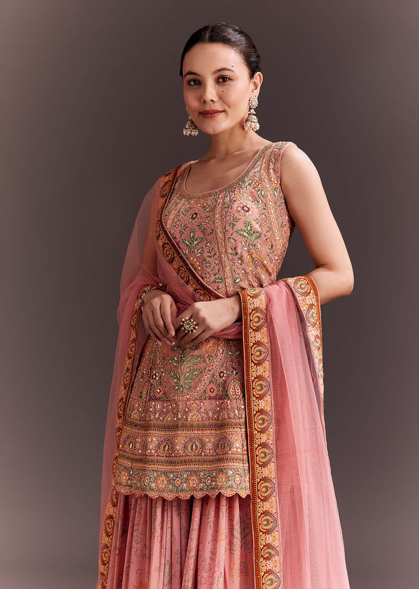 Light Pink Embroidered Palazzo Set