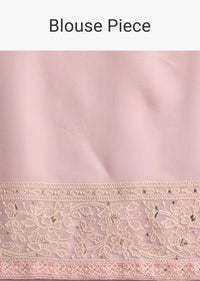 Light Pink Georgette Chikankari Jaal Work Saree With Unstitched Blouse