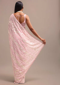 Light Pink Georgette Parsi Gara Saree With Unstitched Blouse