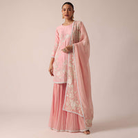 Light Pink Kurta Sharara Set In Chanderi Silk